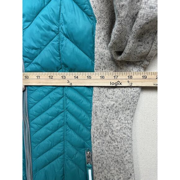 Xersion Women’s S Teal & Gray Full Zip Jacket with Hide Away Hood Quilted - Picture 11 of 12